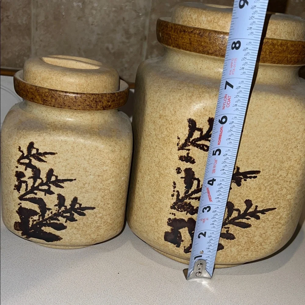 Pottery Stone wear retro crock Food Storage Canister Set of 2 made in the USA